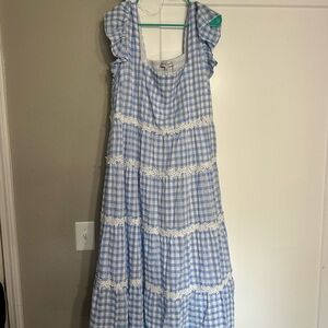English Factory Blue Gingham Tiered Ruffle Dress